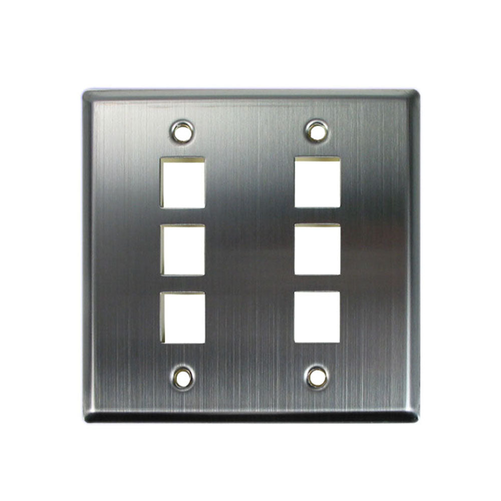 Dynacom Stainless Steel Wallplate, Double-Gang, 6-Port (10600-DP6-SS) New