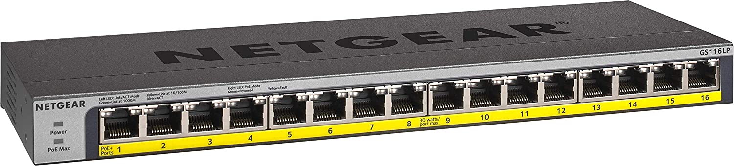 Netgear 16-Port Gigabit Unmanaged POE Switch (GS116LP-100NAS) New