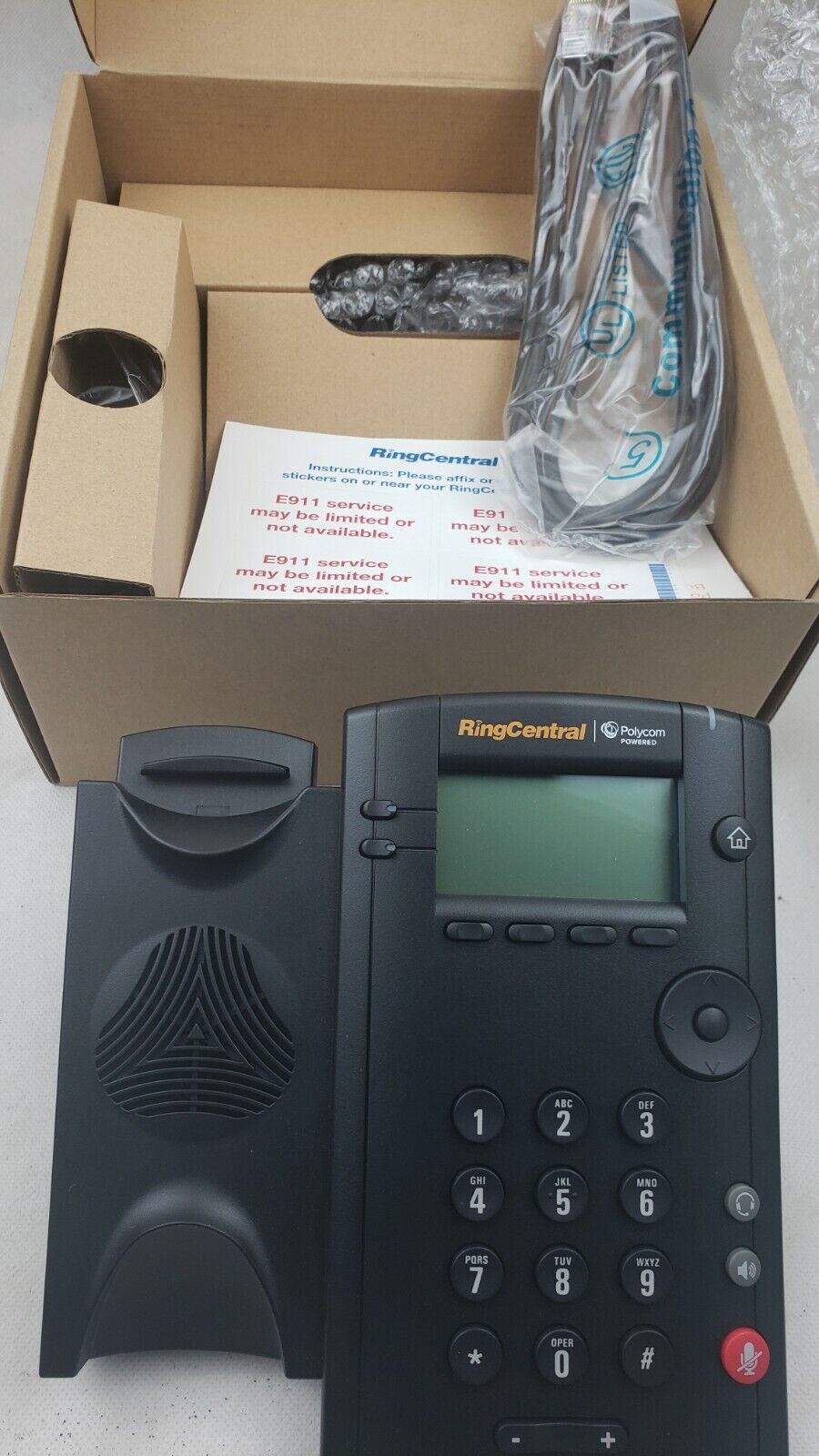 Polycom Ring Central VVX101 1-Line Desktop IP Phone w/dual 10/100 Ethernet Ports - POE w/Power Supply (2314-40250-001) Unused